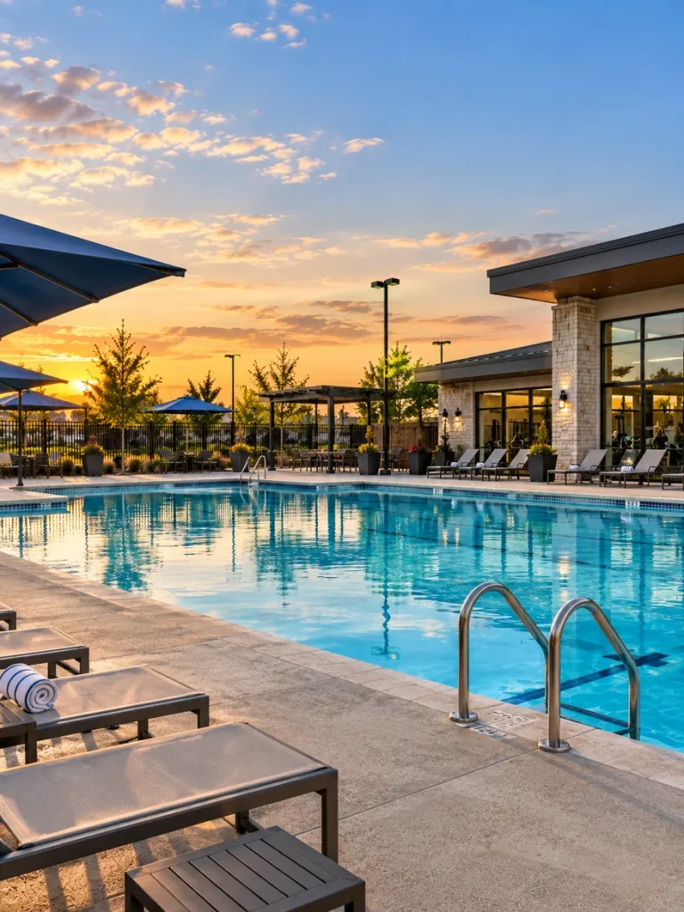 A commercial swimming pool maintained by Puddle Pool Services