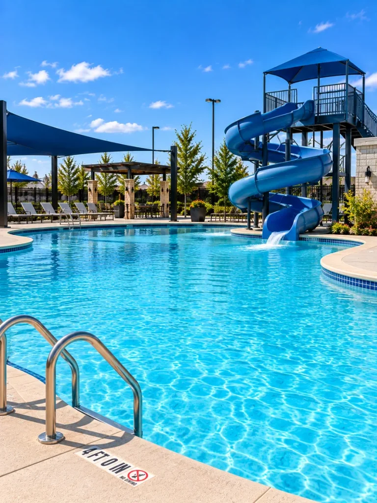 A commercial swimming pool maintained by Puddle Pool Services